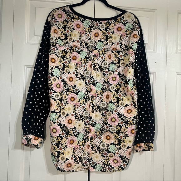 Anthropologie Maeve Split-Back Top Blouse Black Polka Dot Floral Medium Cotton - Picture 8 of 10